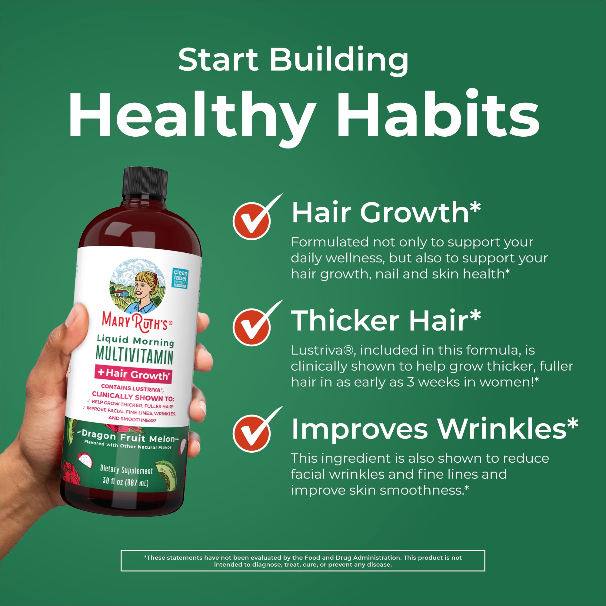 MaryRuth's Liquid Multivitamin with Lustriva® Hair Growth Formula - Dragonfruit Melon 30 fl oz