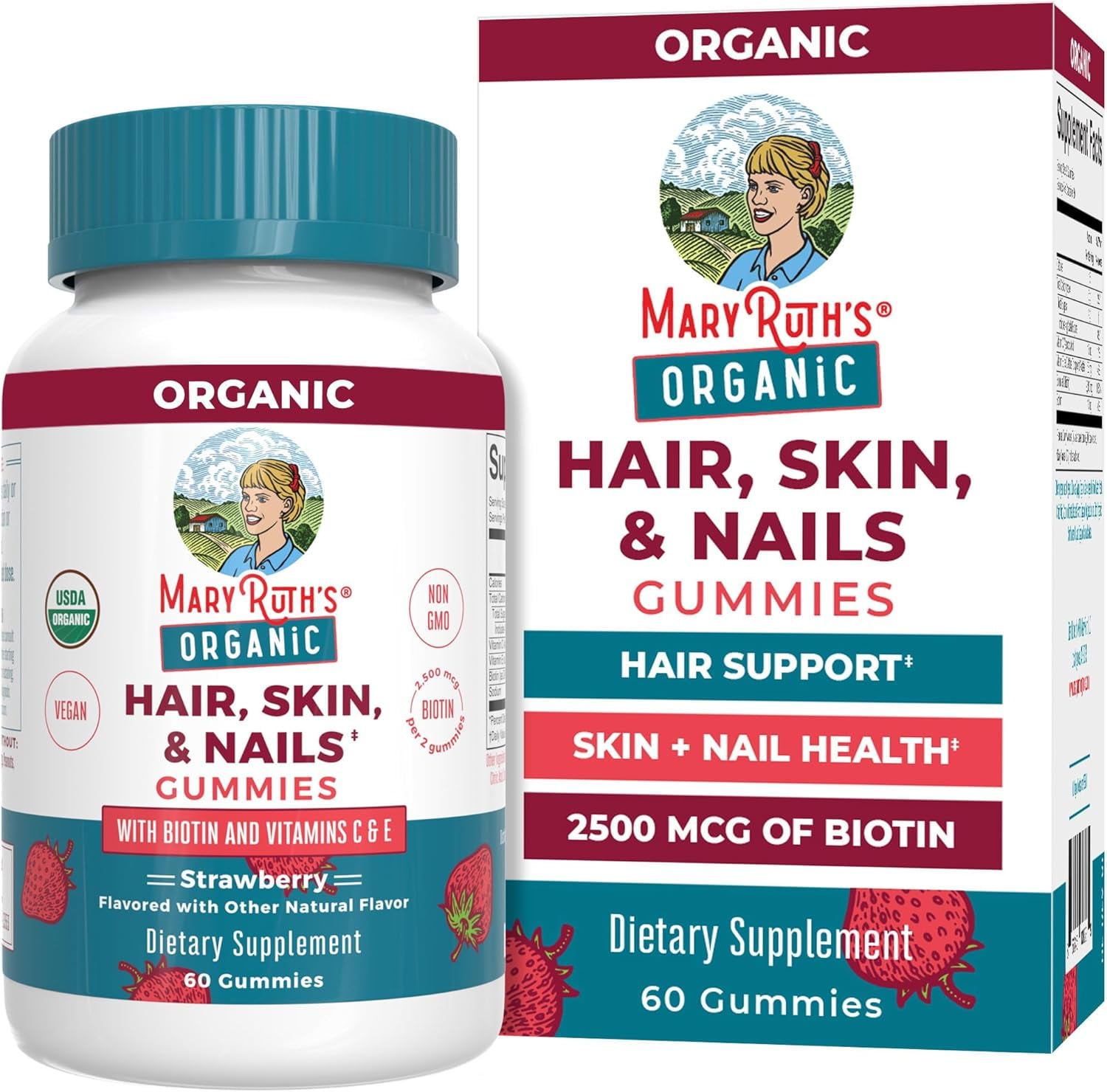 MaryRuth's Organic Hair Skin Nails Biotin Gummies for Hair Growth & Nail Strength - 60 Count