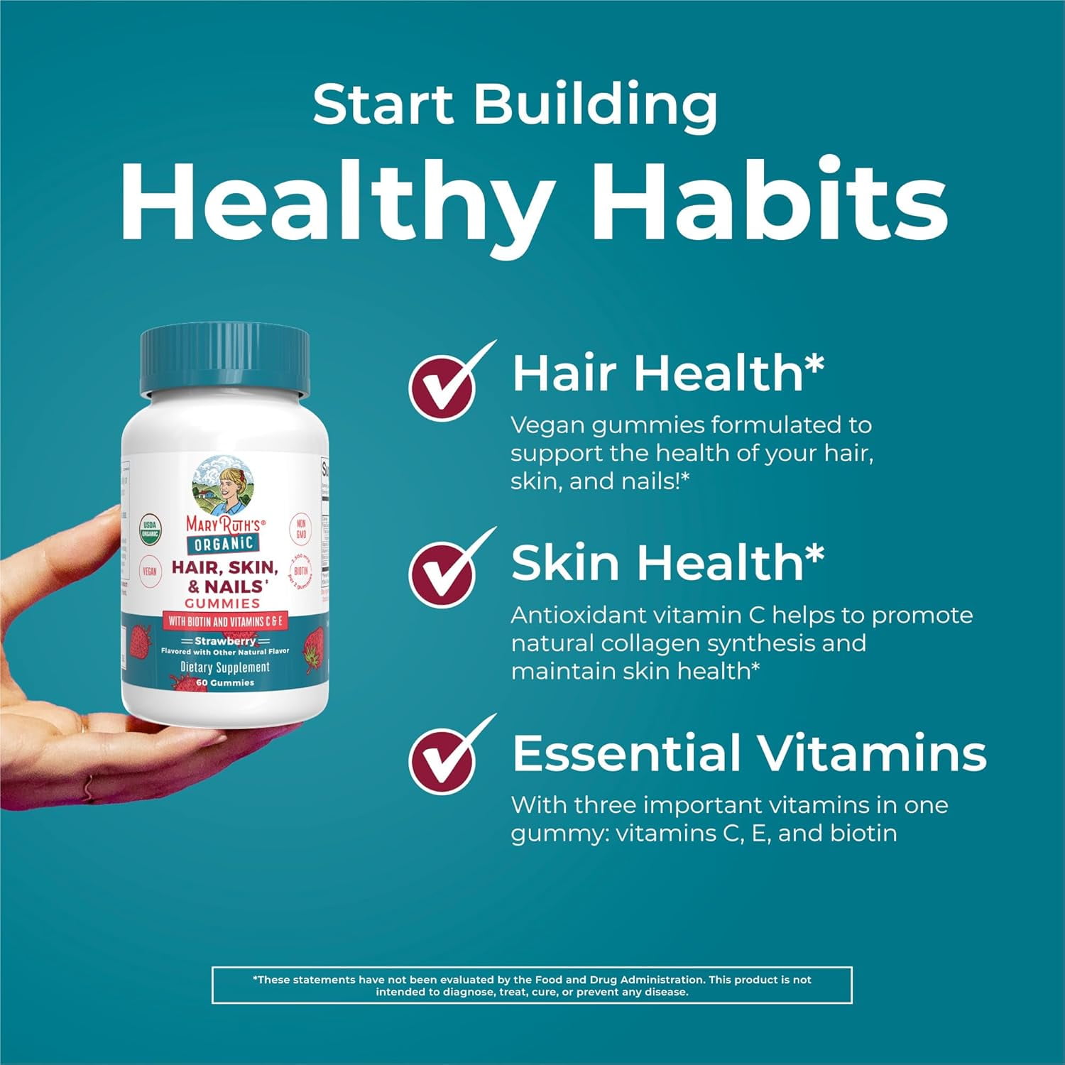 MaryRuth's Organic Hair Skin Nails Biotin Gummies for Hair Growth & Nail Strength - 60 Count