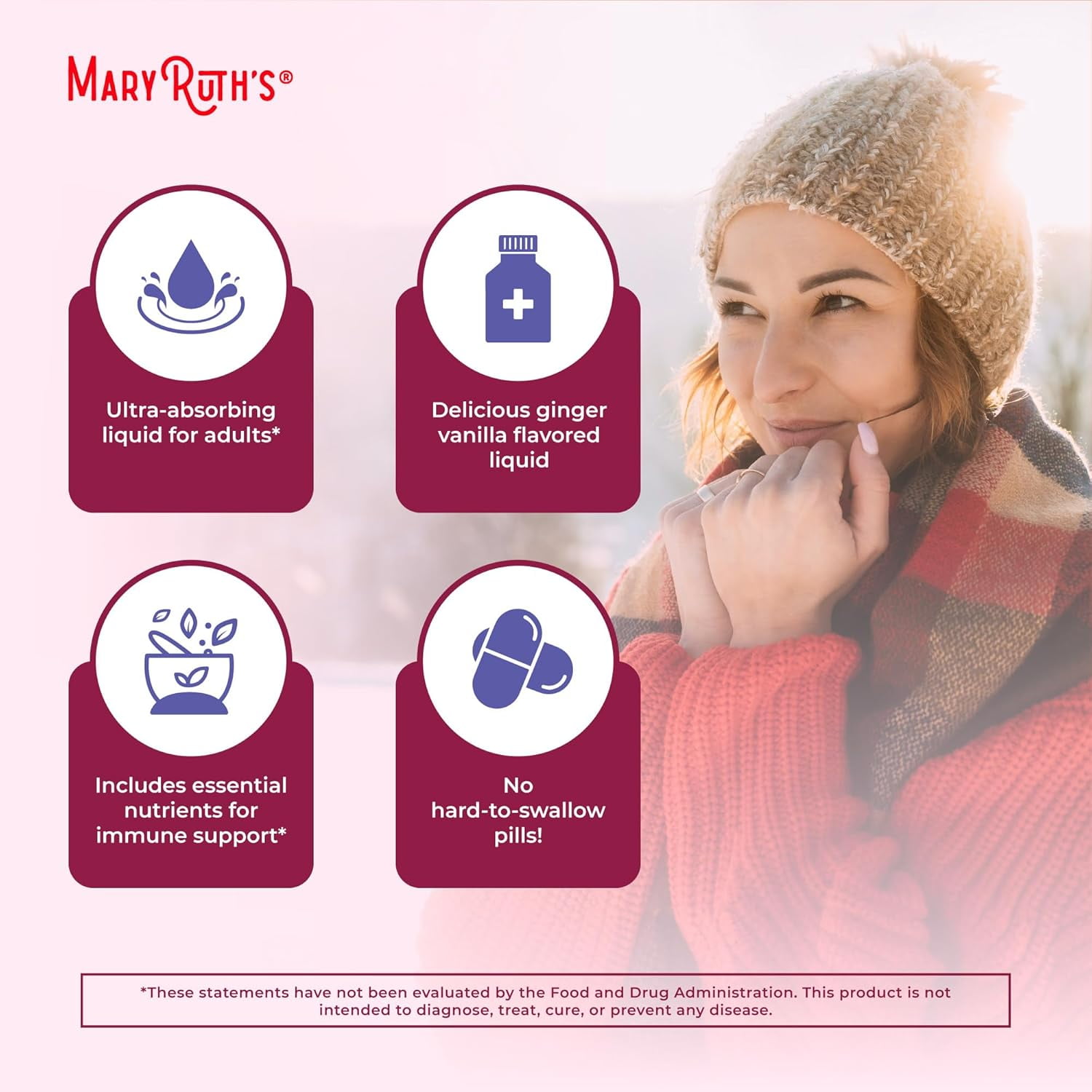 MaryRuth's Immunity Support Blend: Vitamin C, D3, E, Zinc, Elderberry, Echinacea, Ginger | 15.22 fl oz