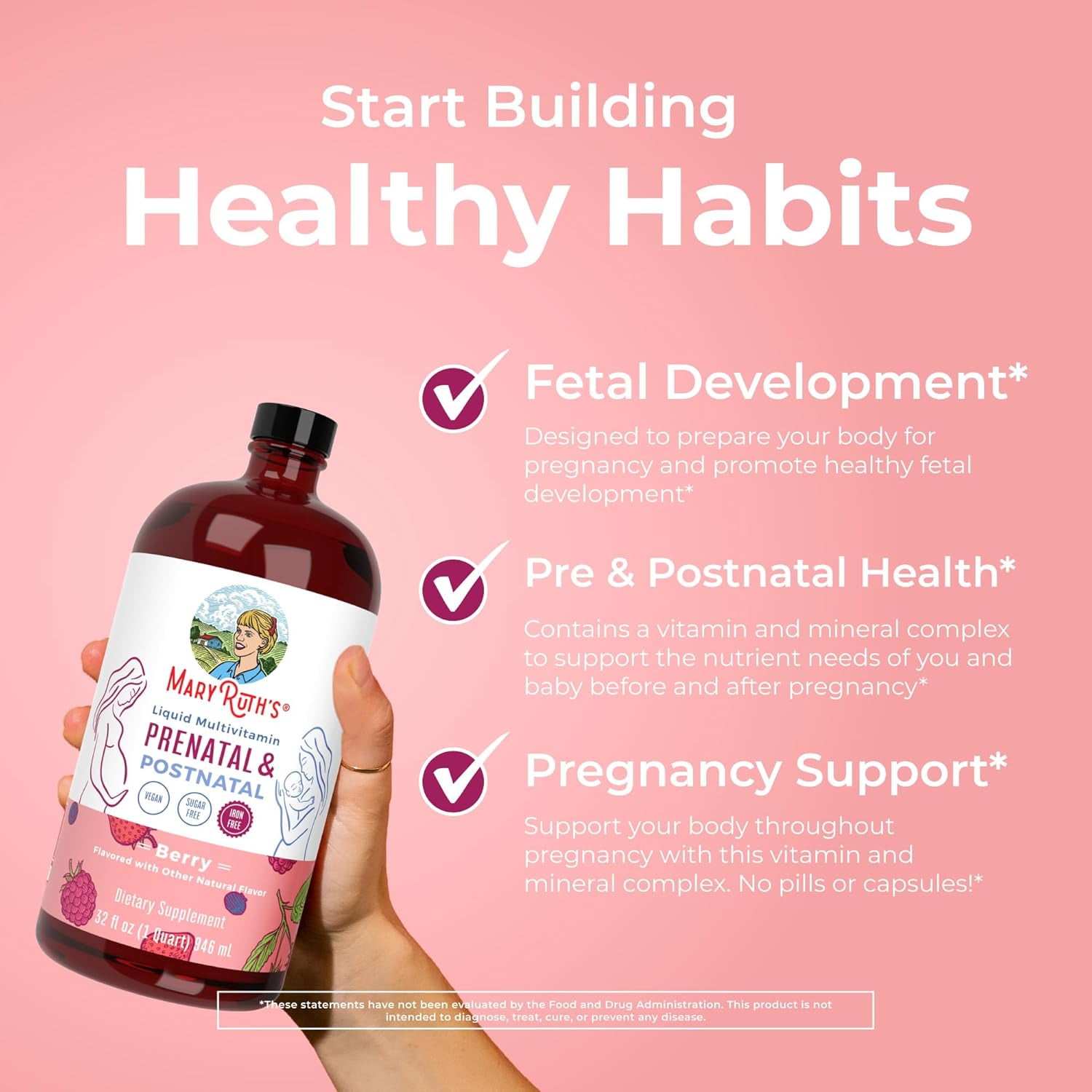 MaryRuth's Organic Prenatal & Postnatal Liquid Multivitamin for Pregnant & Lactating Women - Berry Flavor - 32 fl oz