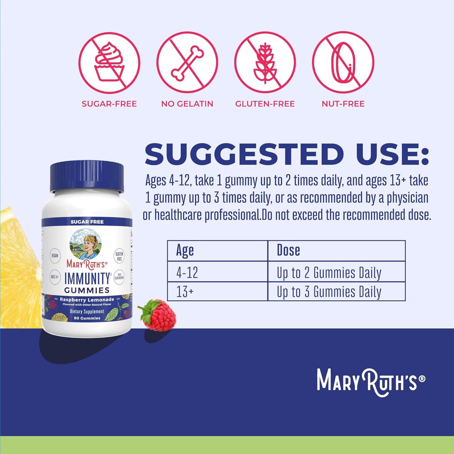 MaryRuth's Immunity Gummies: Elderberry, Echinacea, Zinc, Vitamin D - 90 Count