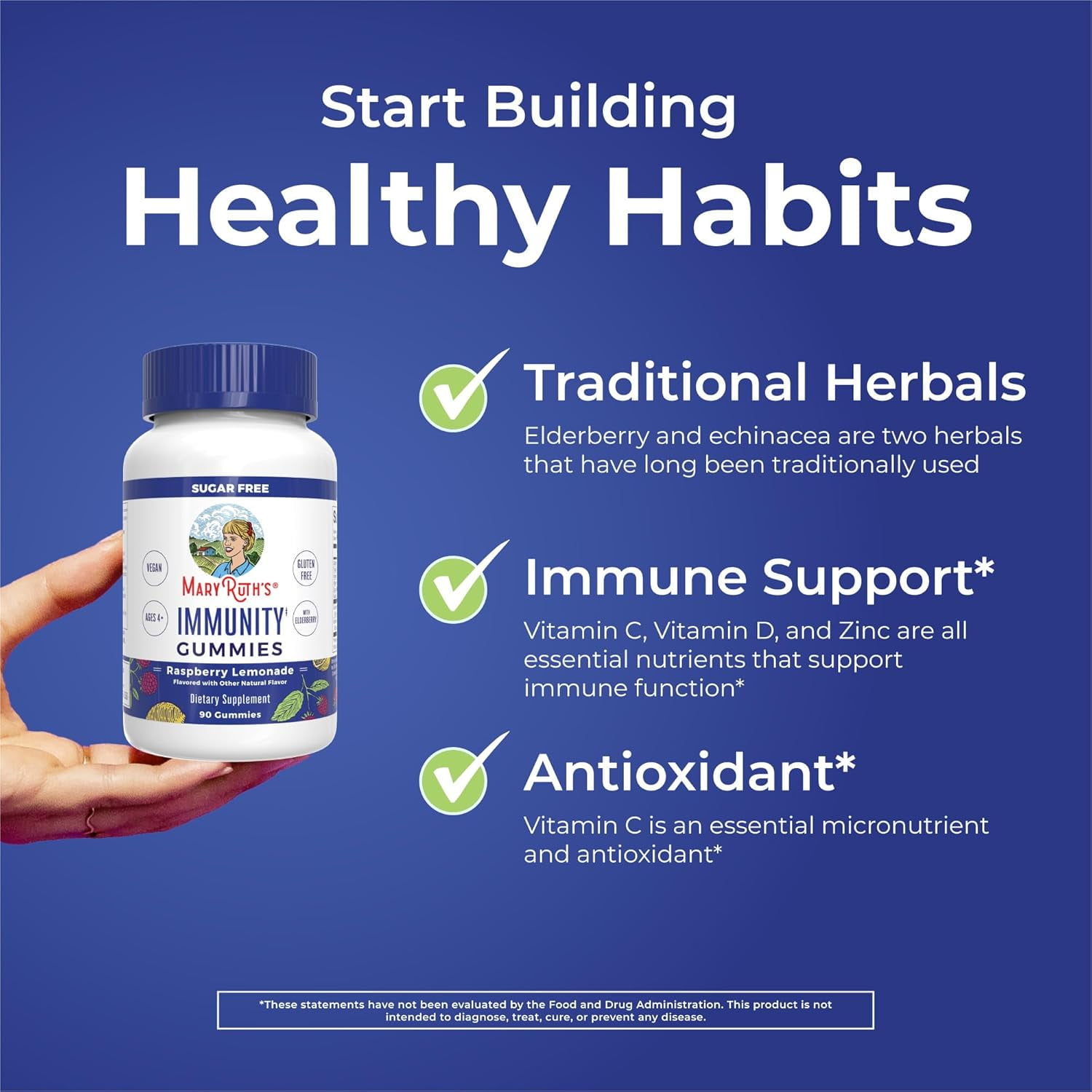 MaryRuth's Immunity Gummies: Elderberry, Echinacea, Zinc, Vitamin D - 90 Count