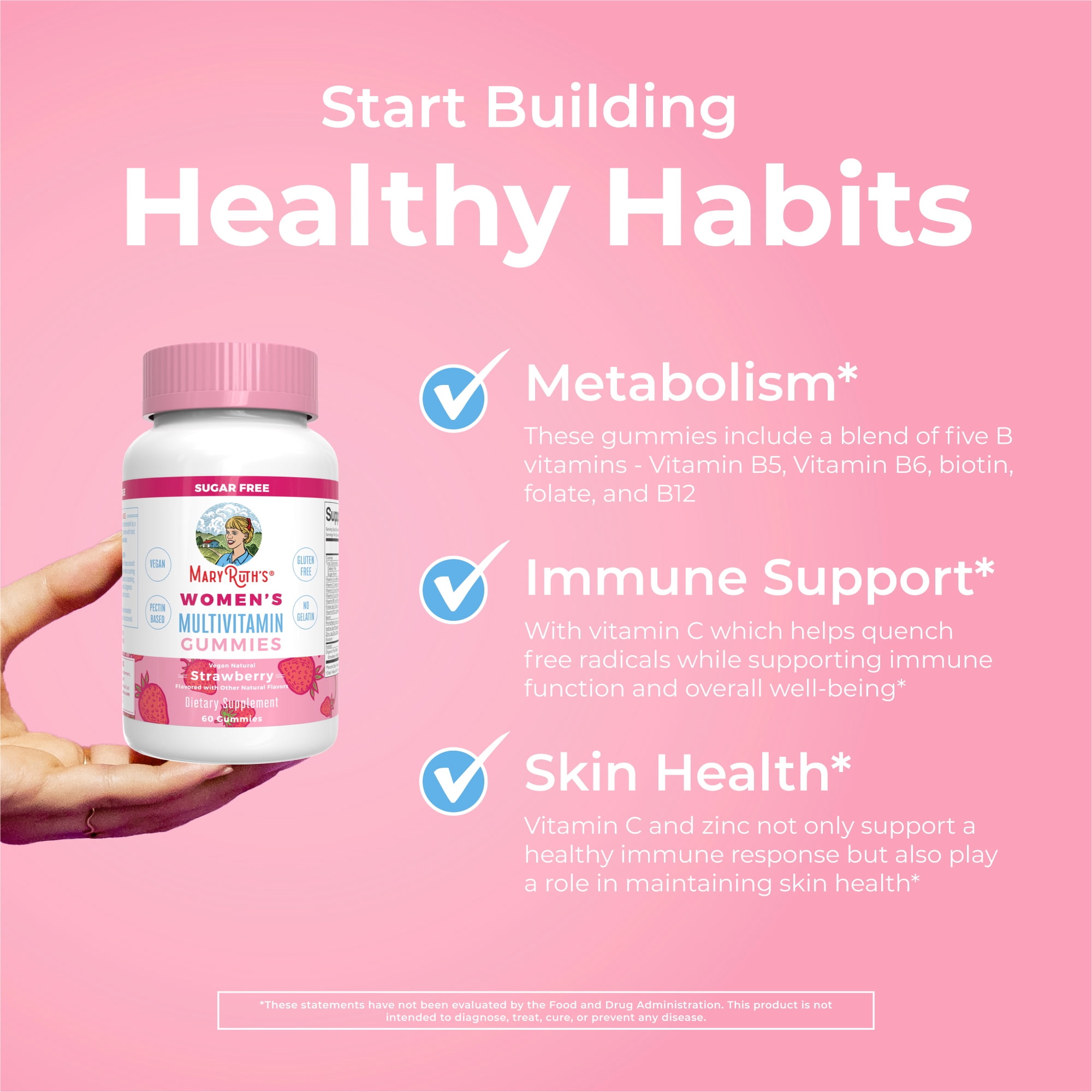 MaryRuth's Vegan Women's Multivitamin Gummies - Strawberry Flavor - 60 Count