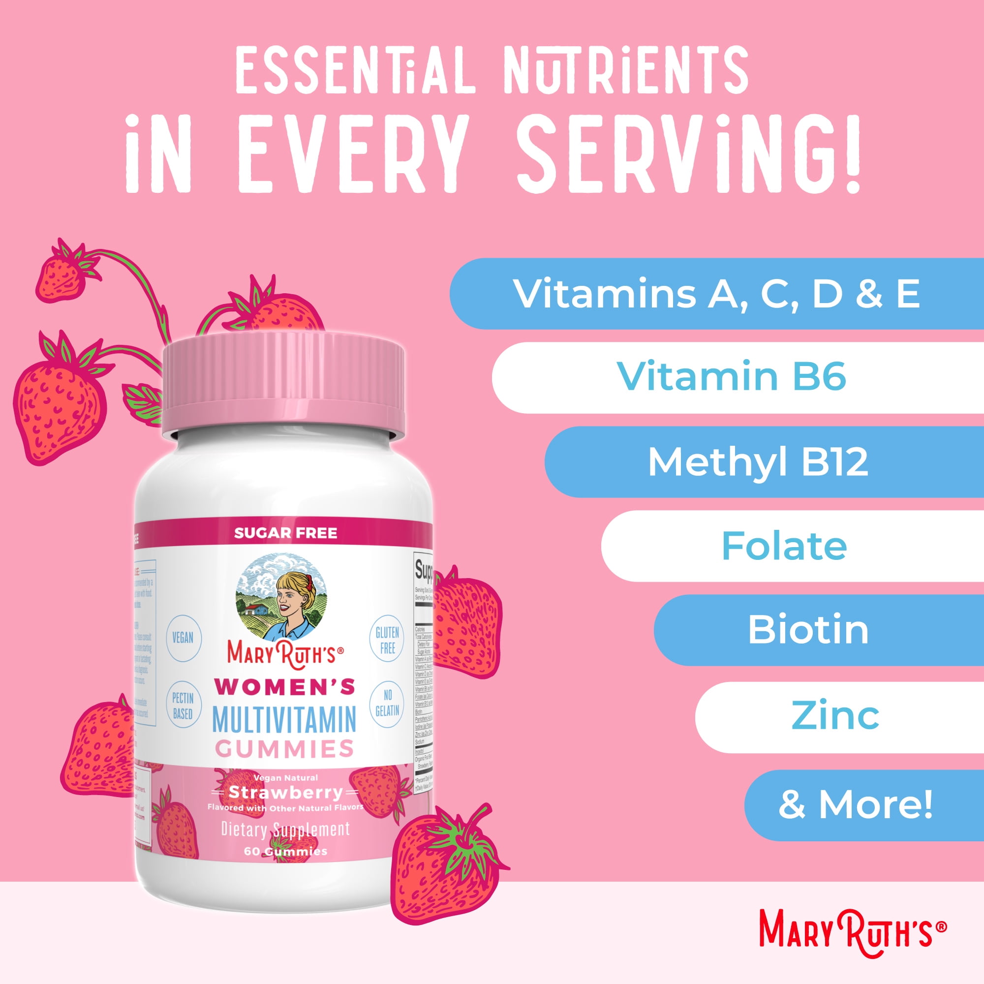 MaryRuth's Vegan Women's Multivitamin Gummies - Strawberry Flavor - 60 Count