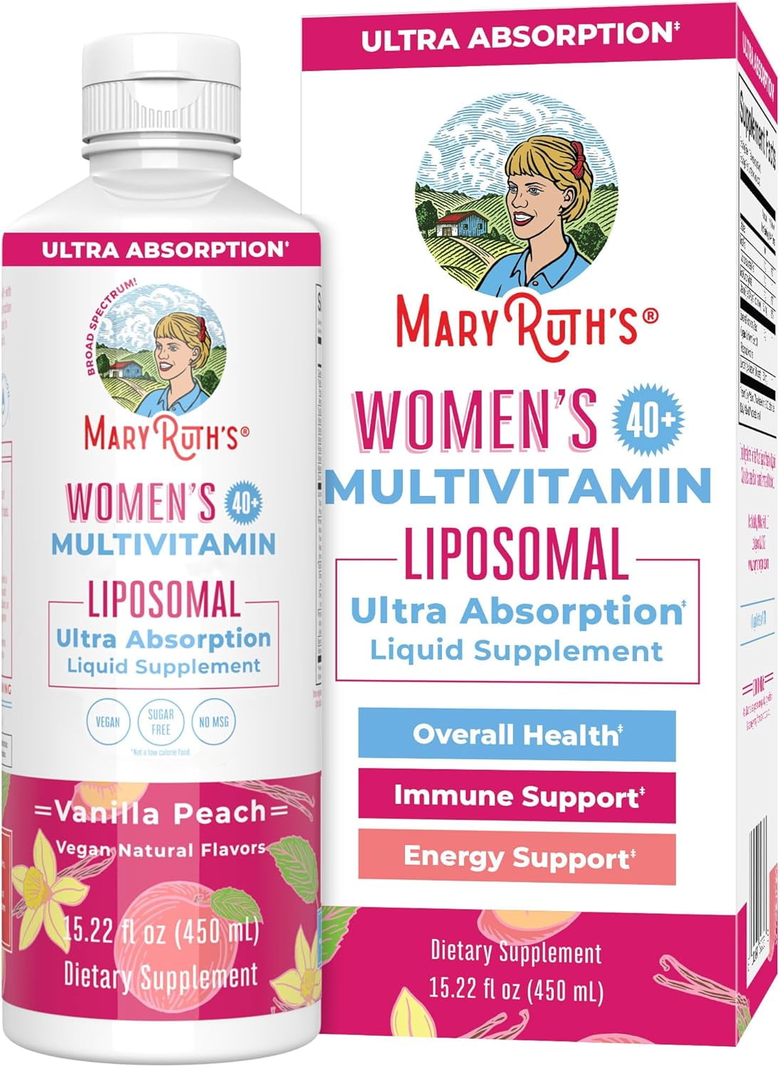 MaryRuth's Women's Multivitamin Liquid 40+ Vanilla Peach 15.22 Fl Oz