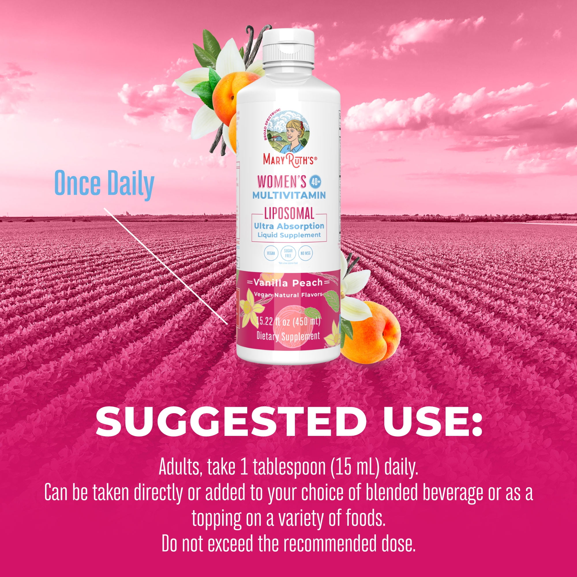 MaryRuth's Women's Multivitamin Liquid 40+ Vanilla Peach 15.22 Fl Oz