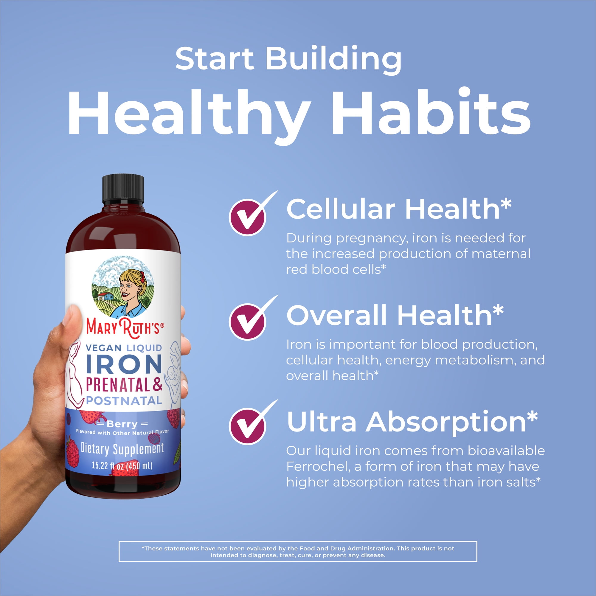 MaryRuth's Berry Prenatal Postnatal Iron Liquid Supplement - 15.22 oz