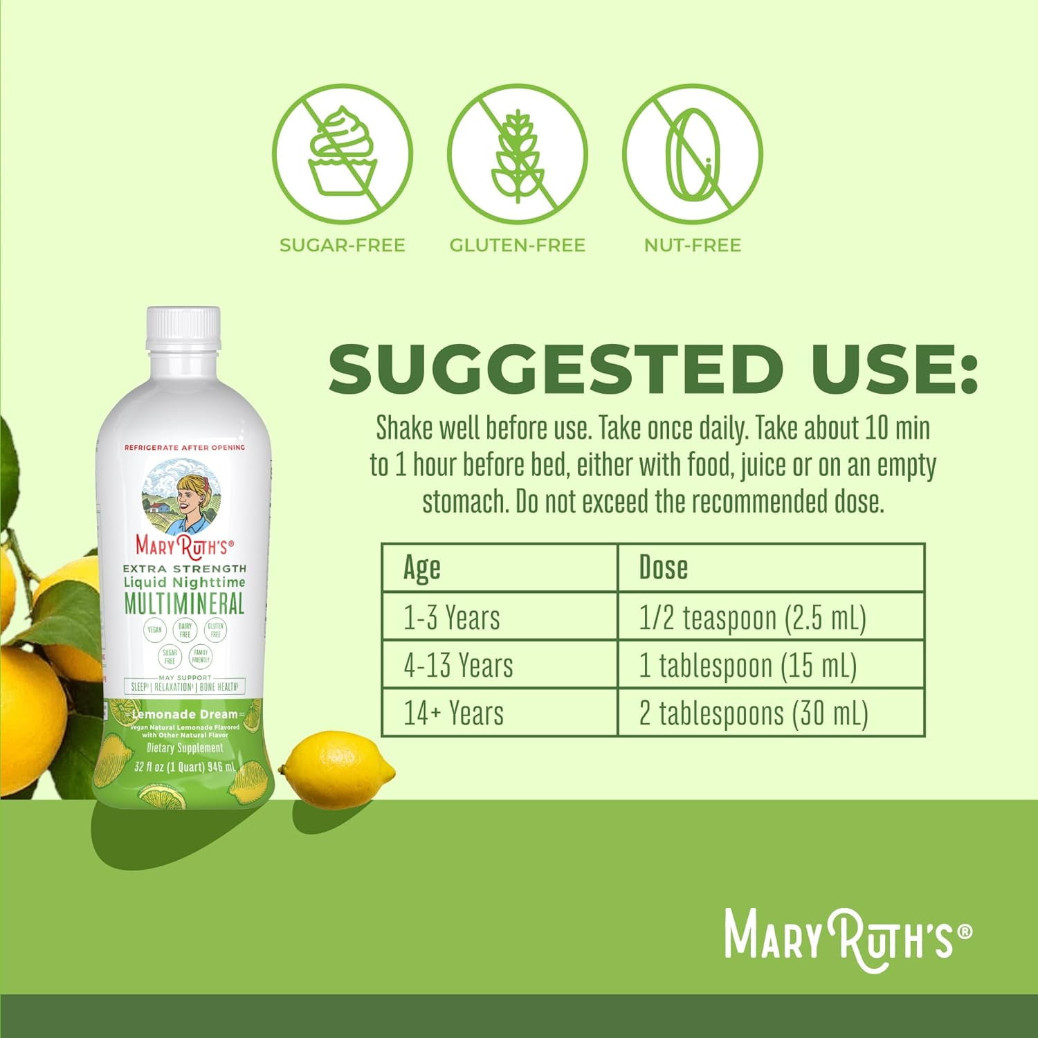 MaryRuth's Nighttime Multimineral Supplement with Magnesium for Muscle Relaxation - 32oz