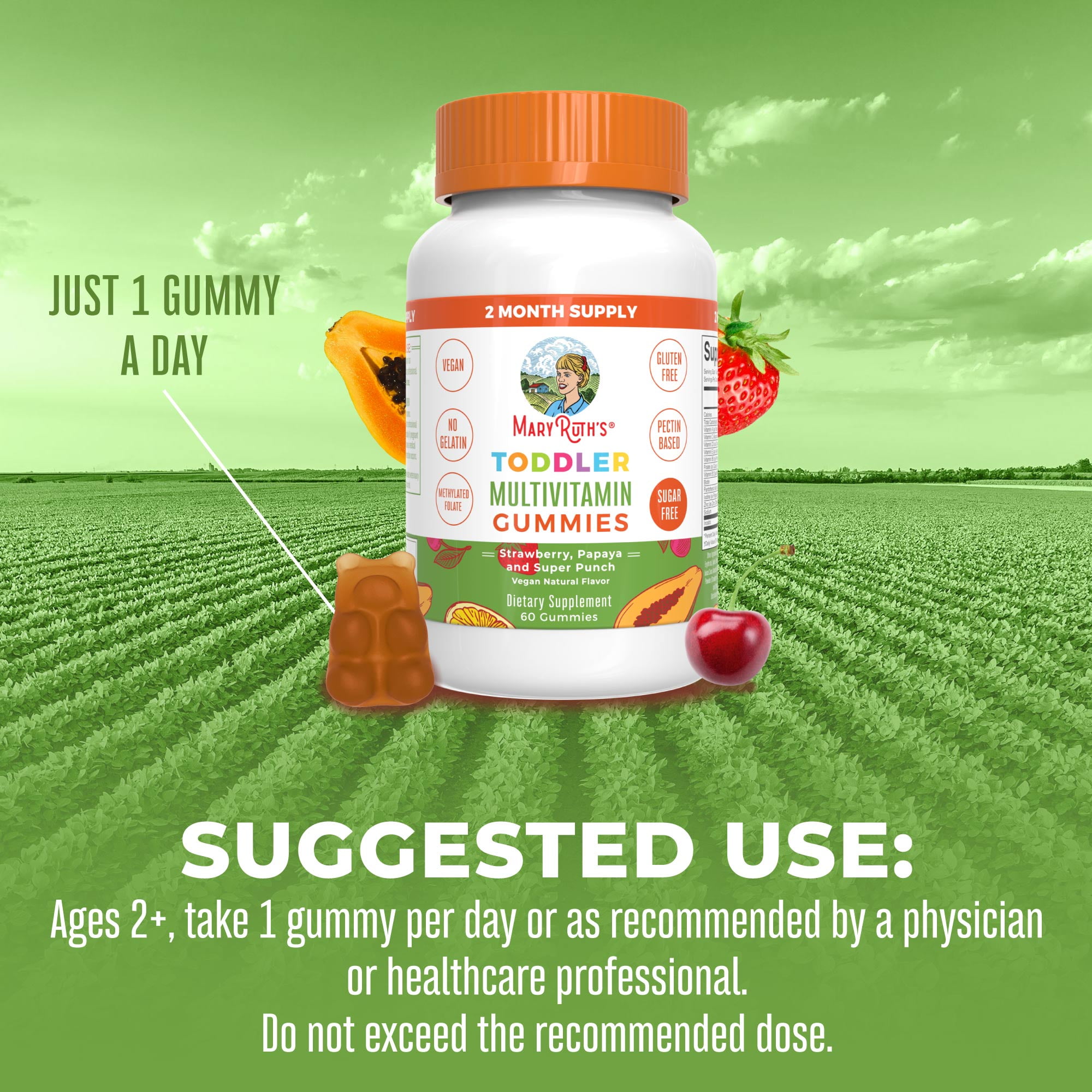 MaryRuth's Toddler Multivitamin Gummies - Strawberry, Papaya & Super Punch Flavor, 60 Count
