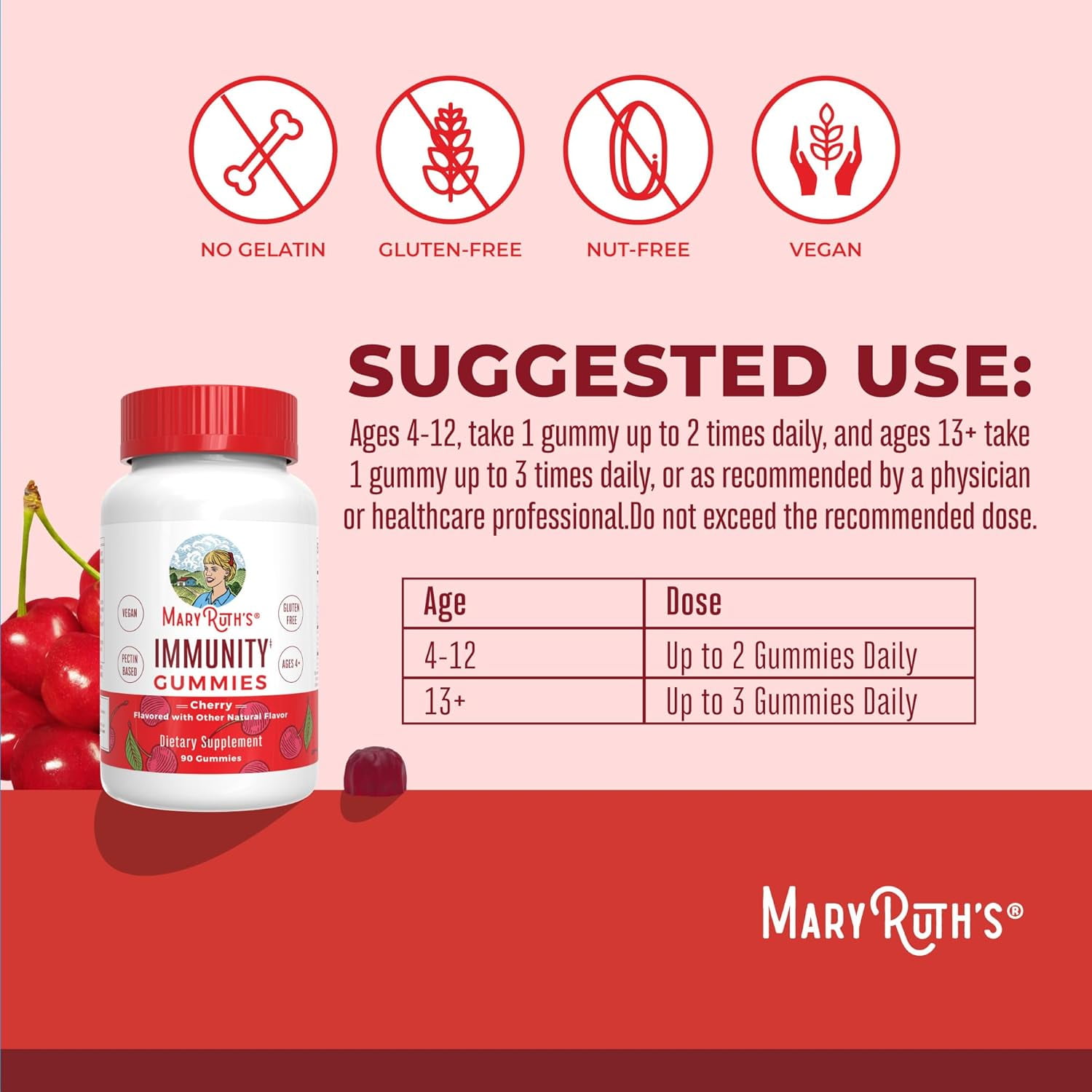 MaryRuth's Elderberry Gummies with Zinc, Vitamin C, D - Vegan, Non-GMO - Cherry Flavor, 90 Ct