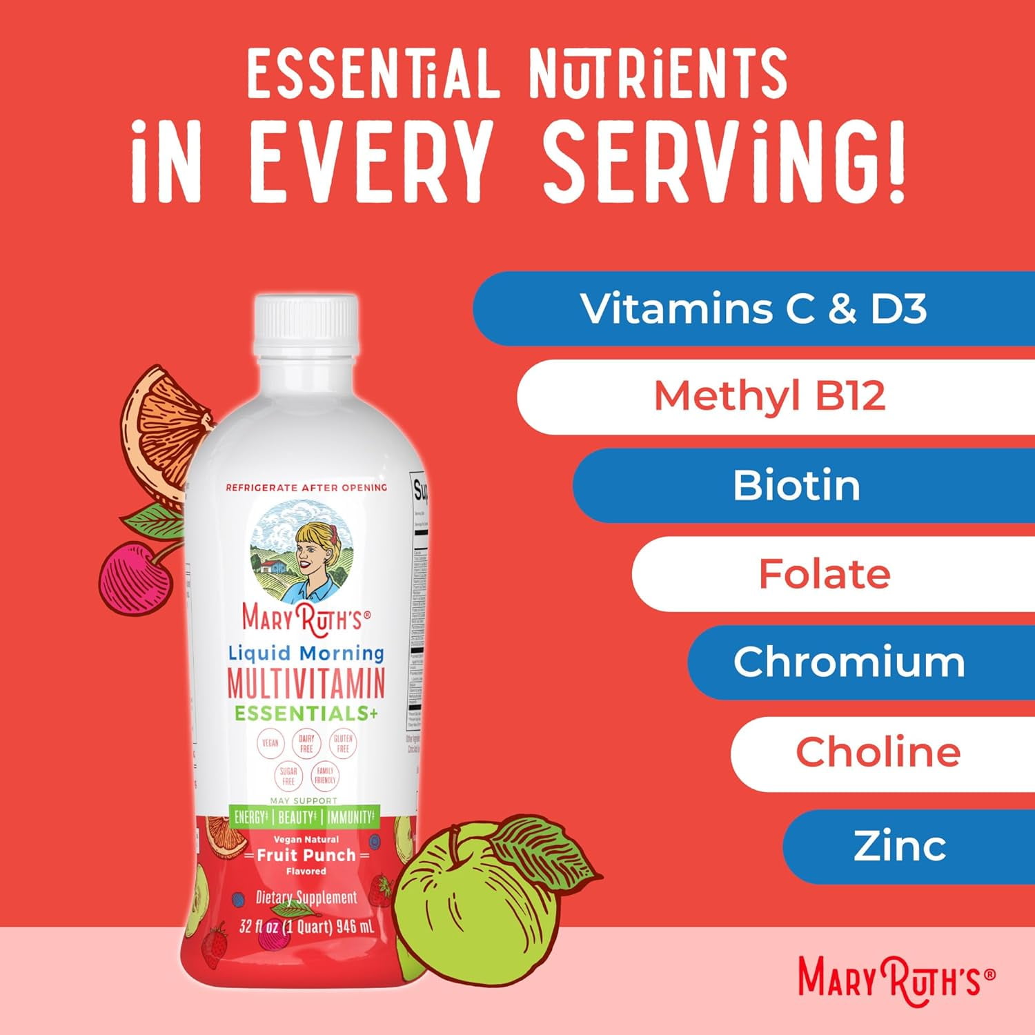 MaryRuth's Elderberry Immunity Support Multivitamin, Vitamins A C D E, 32 fl oz