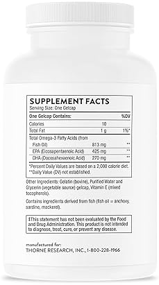 THORNE Super EPA Omega-3 Supplement 425mg EPA & 270mg DHA - Brain, Heart, Joint, Skin Support - 90 Gelcaps