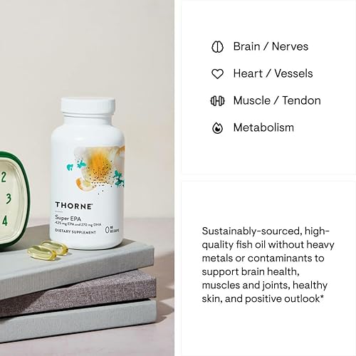 THORNE Super EPA Omega-3 Supplement 425mg EPA & 270mg DHA - Brain, Heart, Joint, Skin Support - 90 Gelcaps