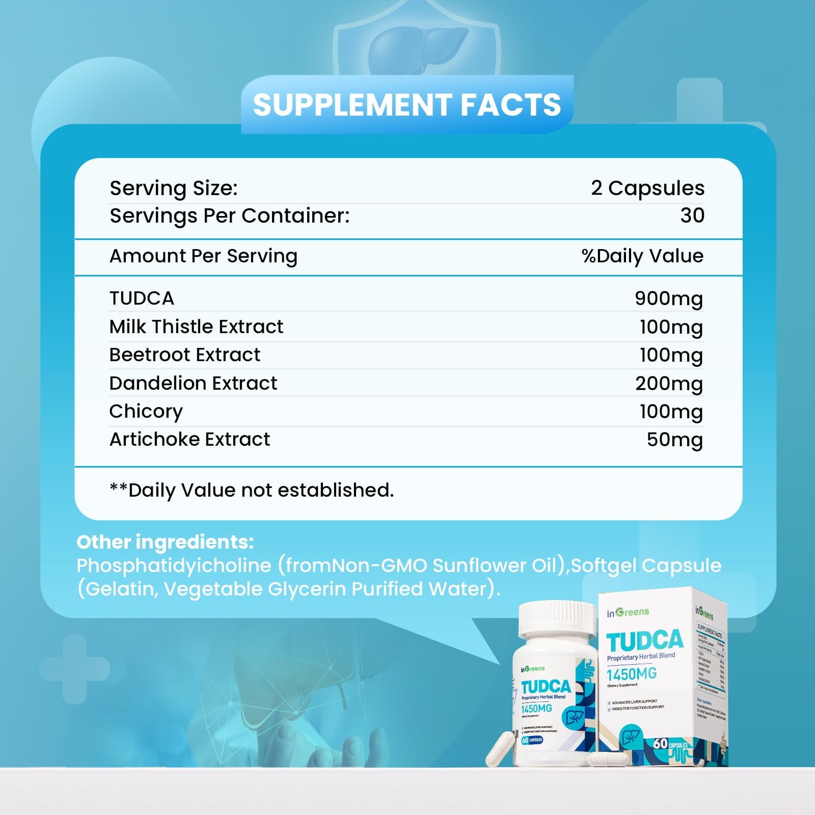 İngreens Powerful 1450MG TUDCA Liver Support Supplement for Detox & Repair, 60 Capsules
