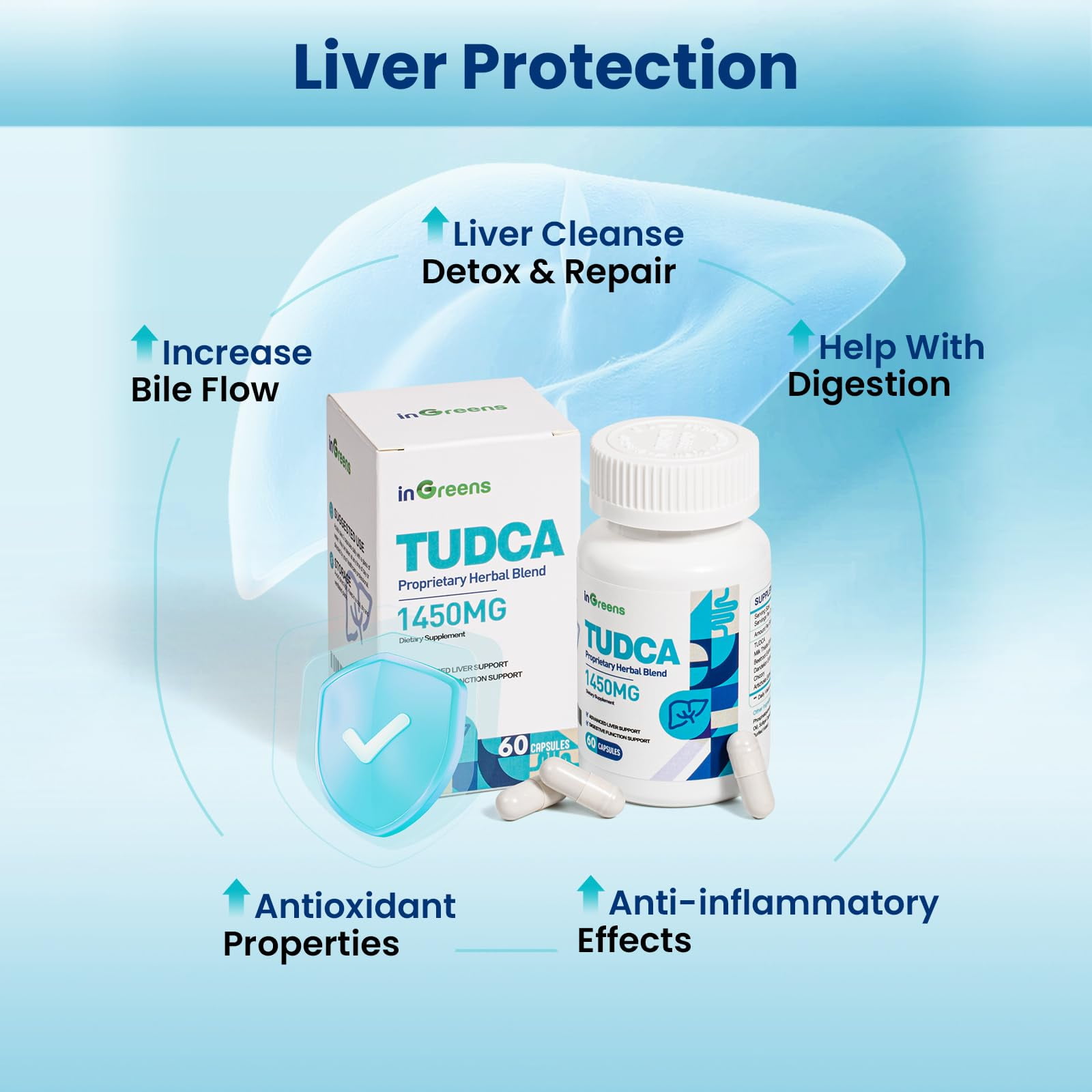 İngreens Powerful 1450MG TUDCA Liver Support Supplement for Detox & Repair, 60 Capsules
