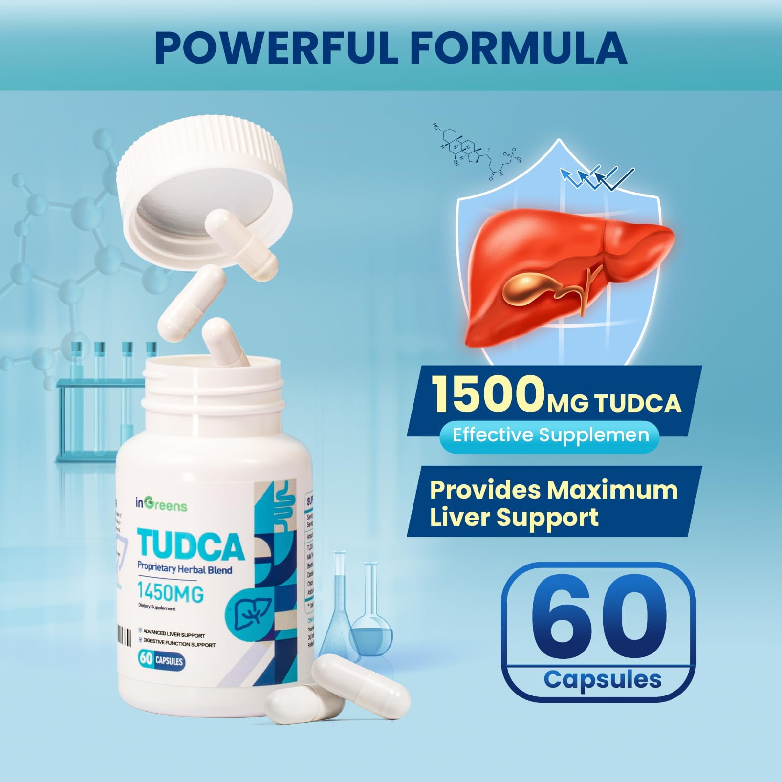 İngreens Powerful 1450MG TUDCA Liver Support Supplement for Detox & Repair, 60 Capsules