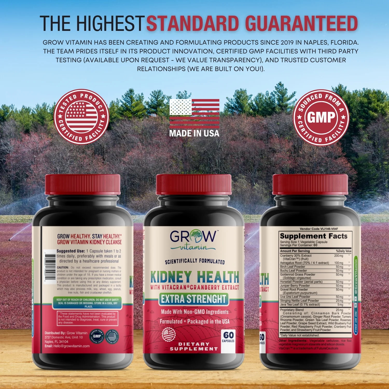 Grow Vitamin Organic Kidney Health Supplement with Cranberry & Astragalus - 60 Caps