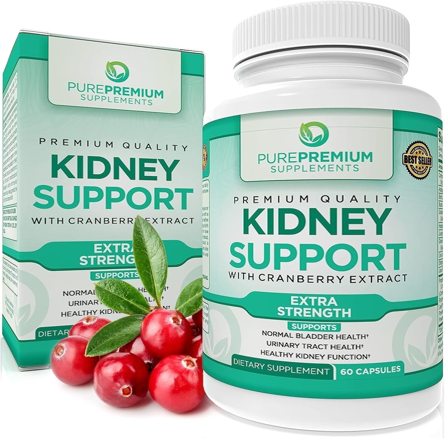 PurePremium Kidney Support Supplement with Cranberry & Astragalus - 60 Pills for Urinary Health