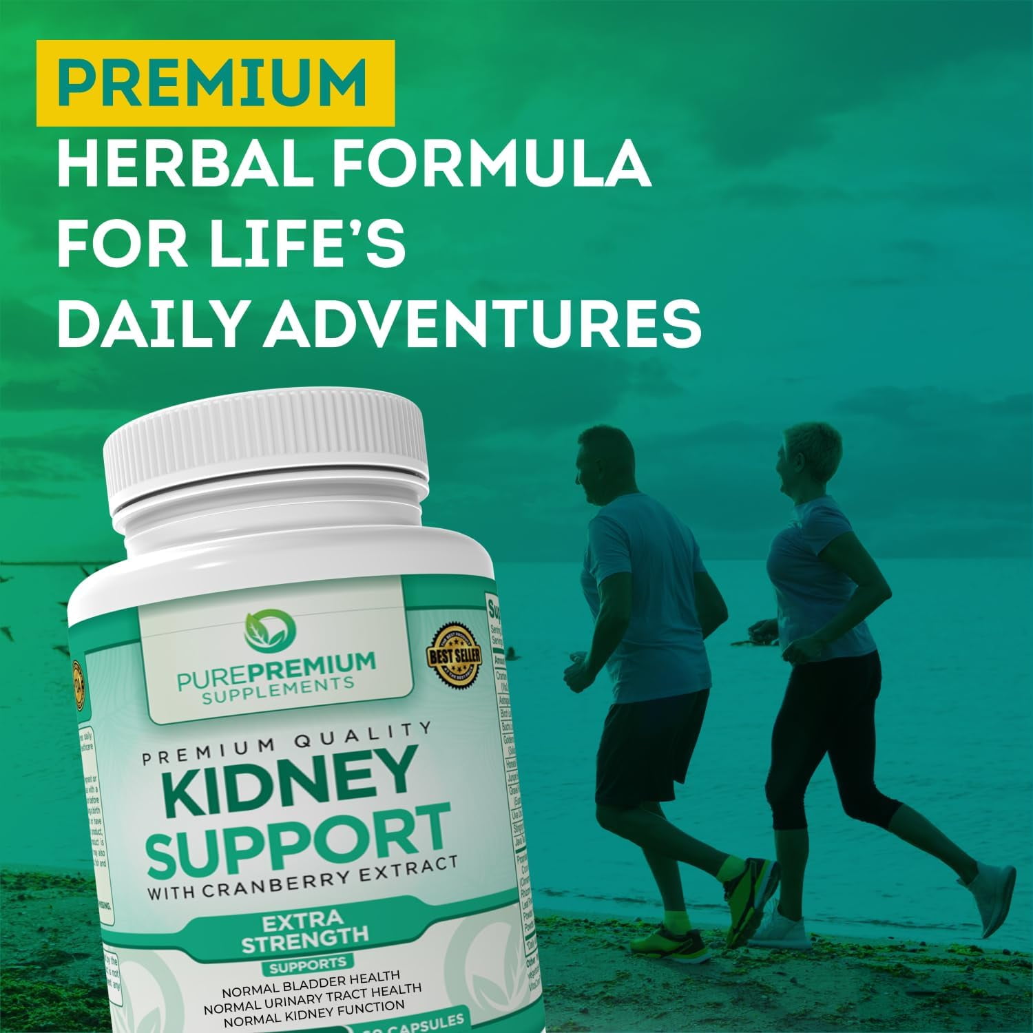PurePremium Kidney Support Supplement with Cranberry & Astragalus - 60 Pills for Urinary Health