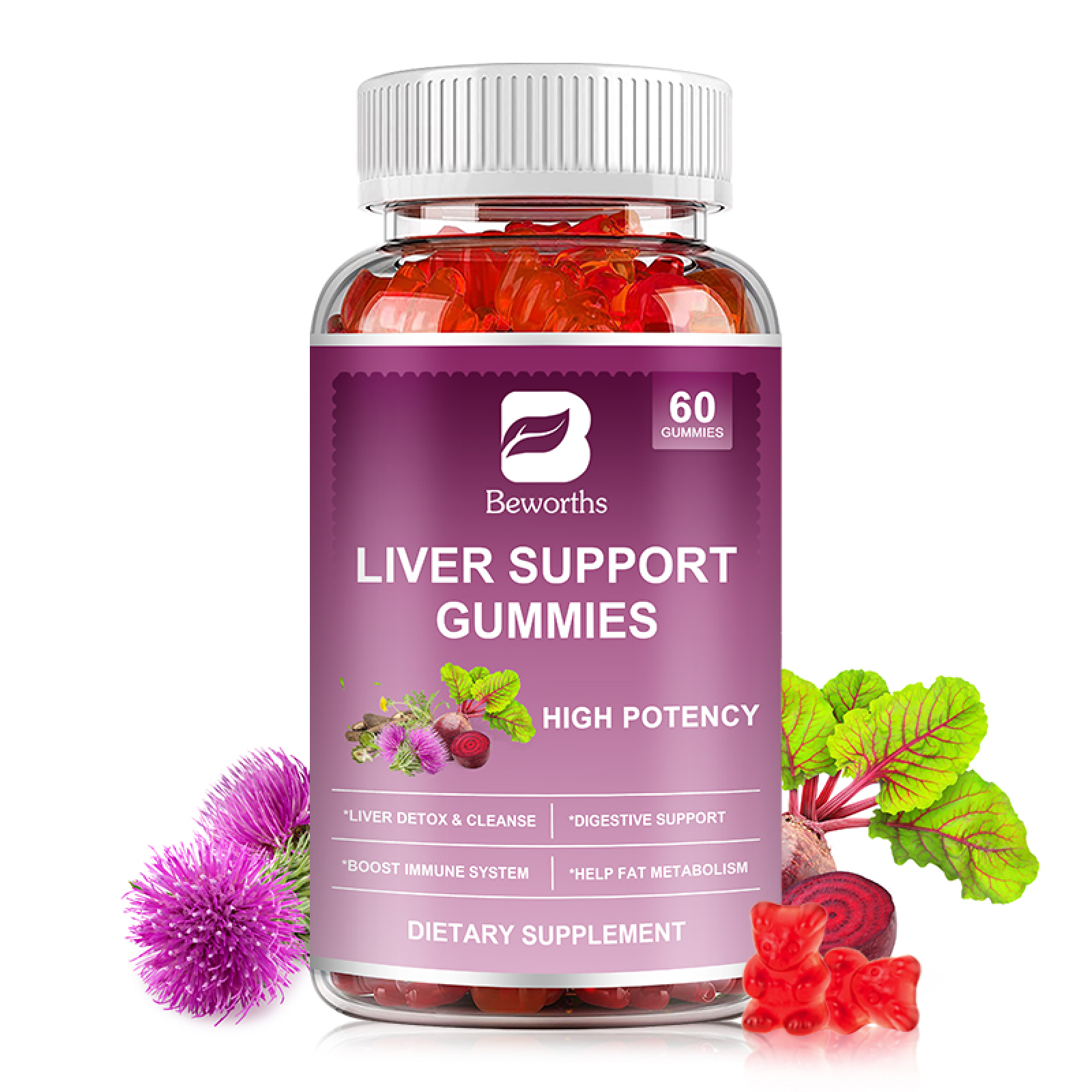 Beworths Liver Support Gummies with Milk Thistle Extract - Cleanse, Detox & Repair - 60 Gummies