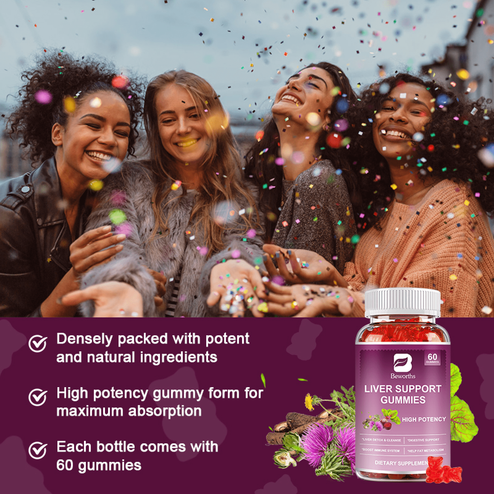 Beworths Liver Support Gummies with Milk Thistle Extract - Cleanse, Detox & Repair - 60 Gummies