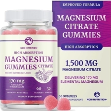 Nobi Nutrition Extra Strength Magnesium Citrate Gummies for Calm & Digestion | Vegan Raspberry Flavor | 60 Ct