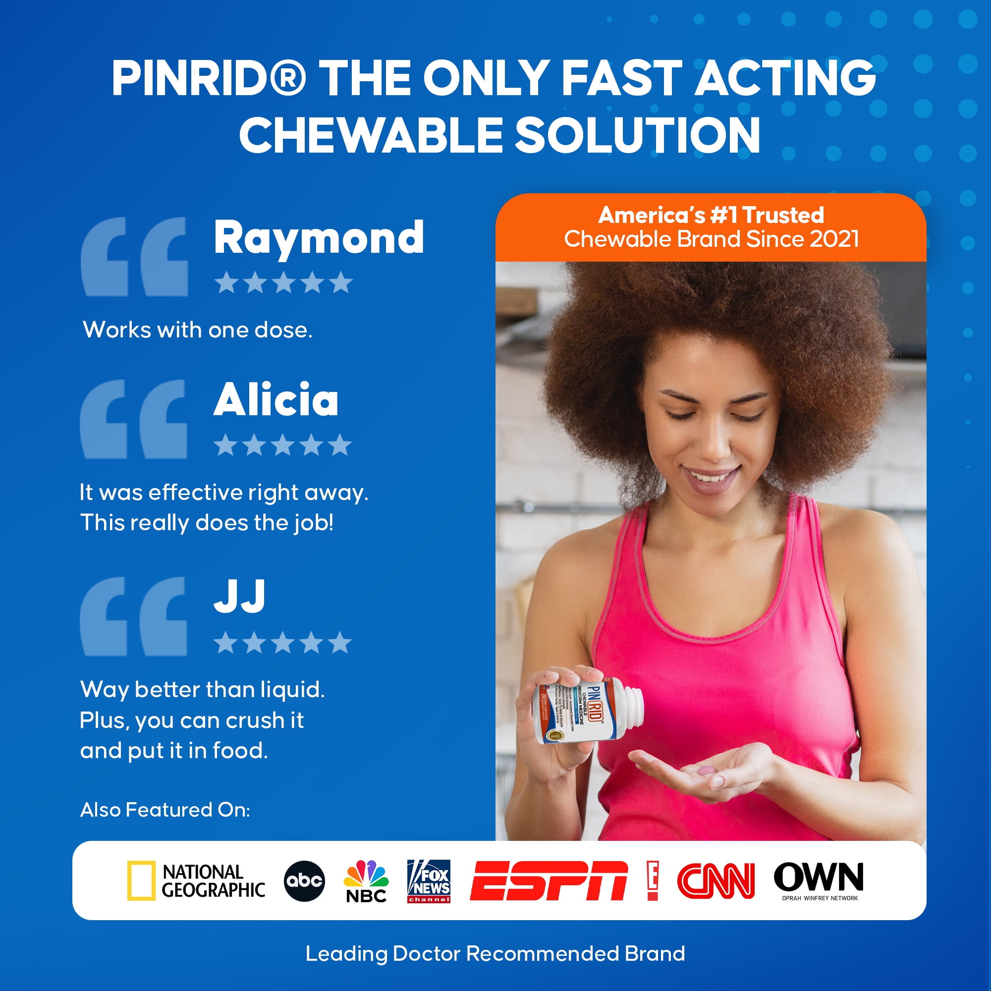 Pin-Rid Pinworm Treatment Pyrantel Pamoate 250mg 24 Chewable Tablets Family Size