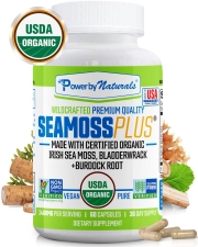 Power Organic Sea Moss, Bladderwrack & Burdock Root Supplement - Gut, Energy, Immune Support - 60 Capsules