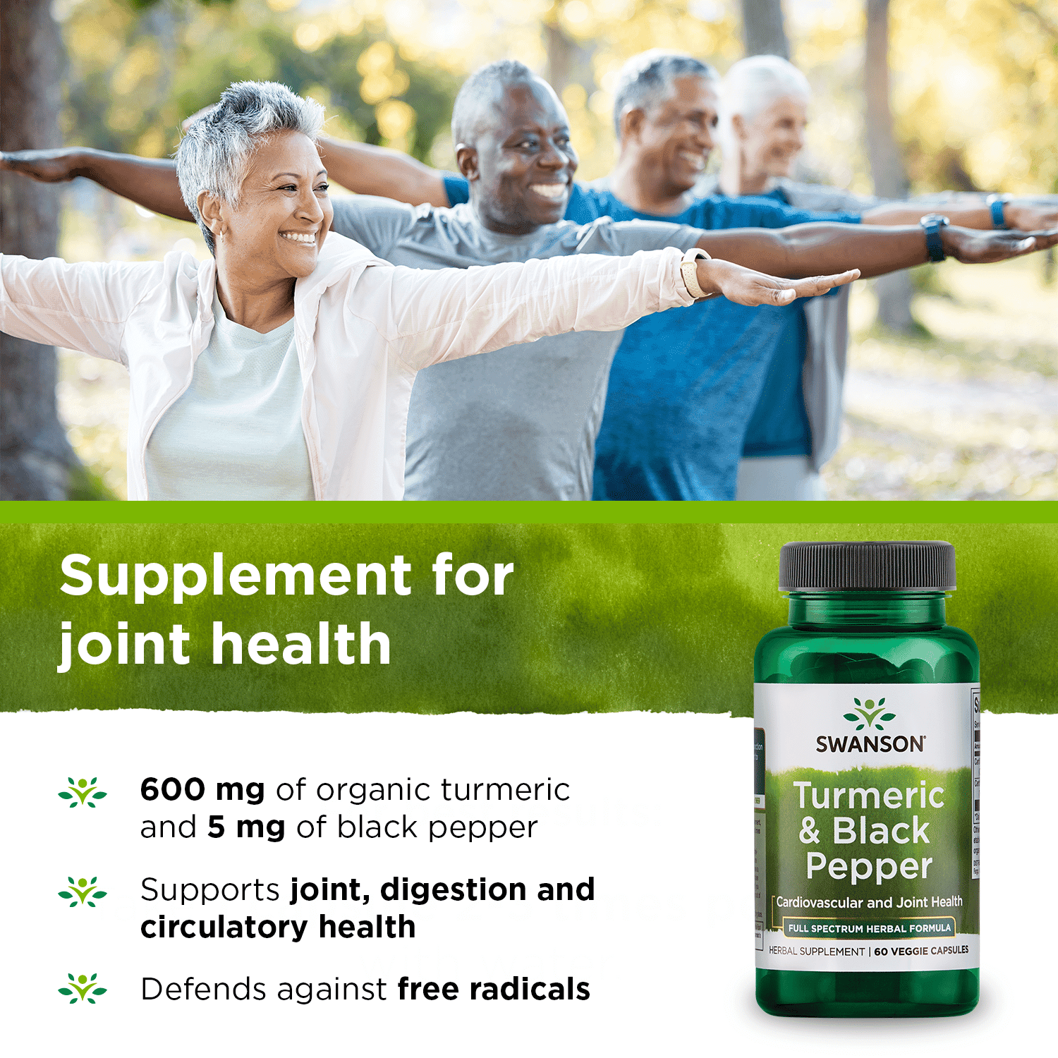 Swanson Tool Organic Turmeric & Black Pepper Supplement for Joint, Heart, Digestion, Liver - Enhanced Bioavailability - 60 Capsules