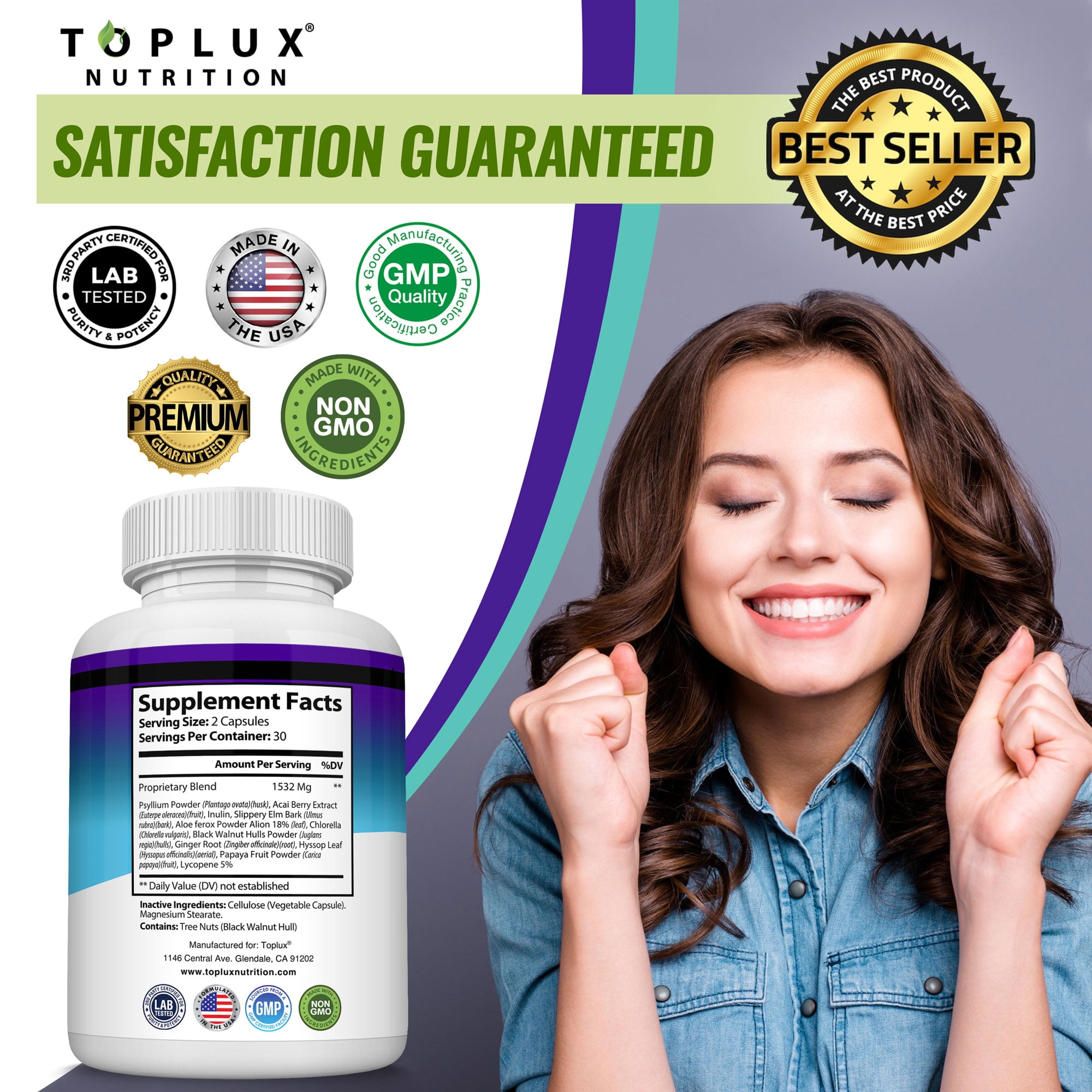 Toplux Natural Acai Colon Cleanser for Ketogenic Diet - Toplux Keto Detox 1532mg - 60 Capsules
