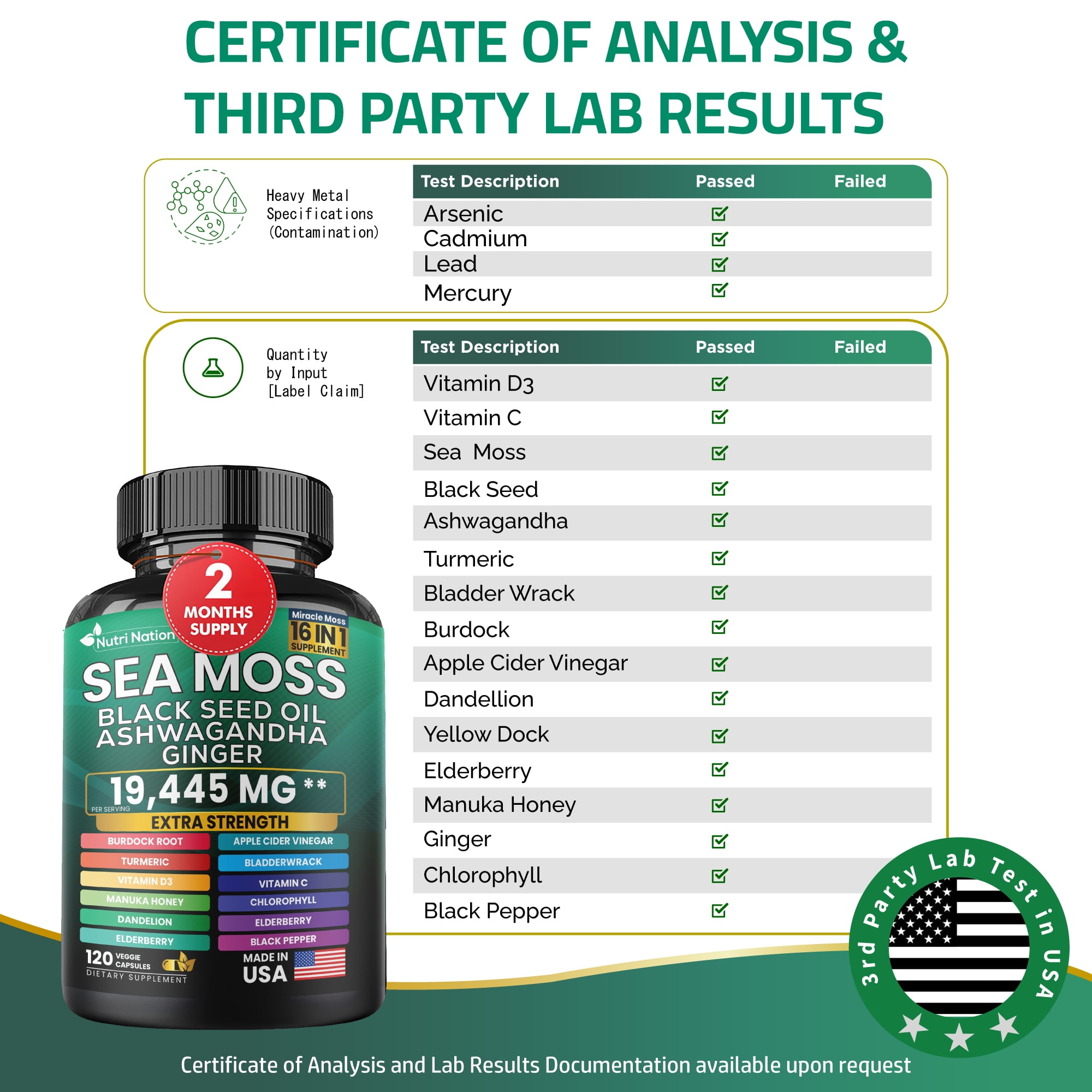 Nutri Nation 16-in-1 Sea Moss Black Seed Oil Supplement - 2 Bottles