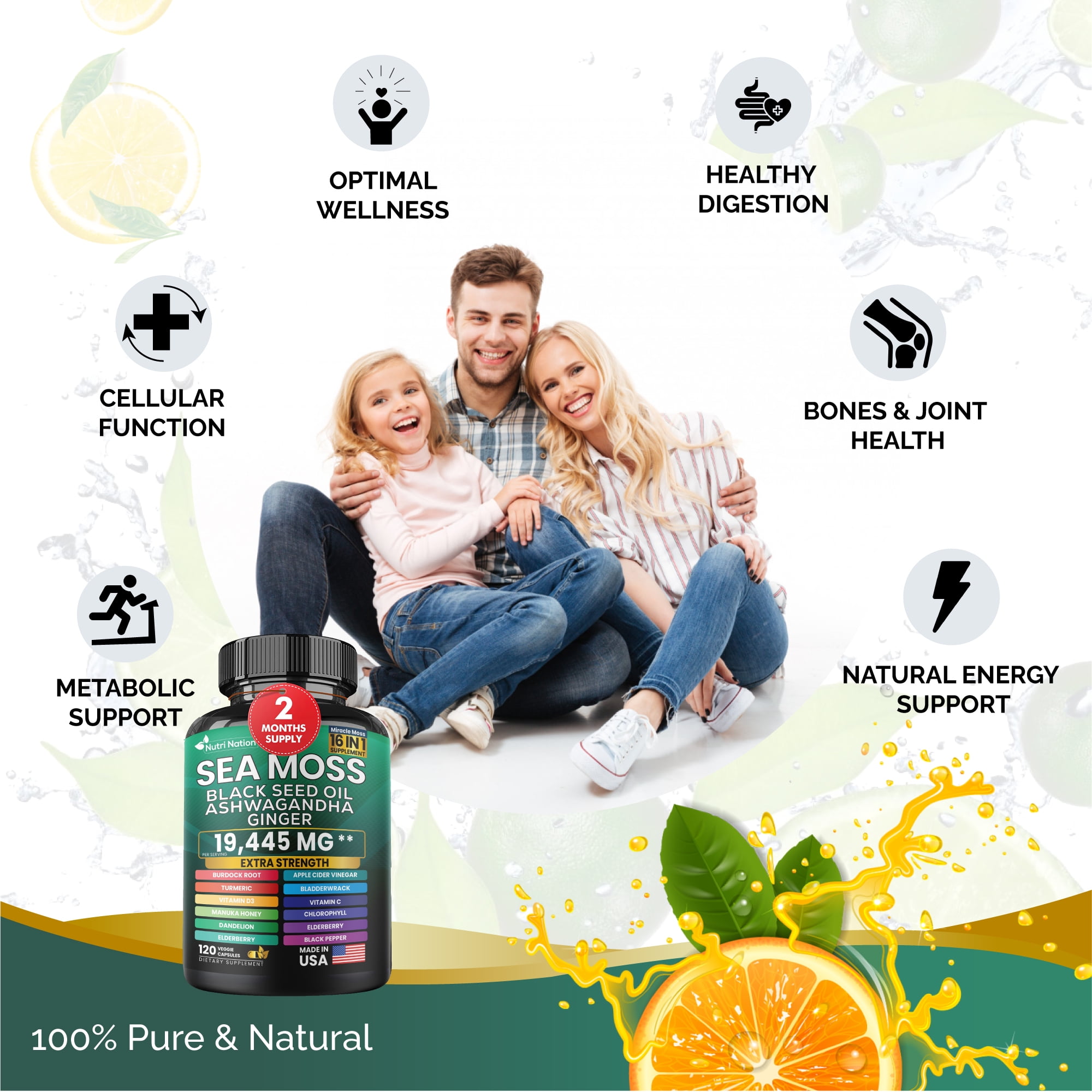 Nutri Nation 16-in-1 Sea Moss Black Seed Oil Supplement - 2 Bottles