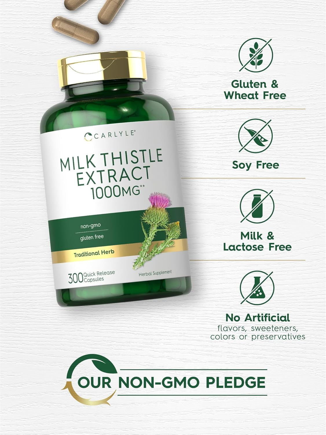 Carlyle Milk Thistle 1000mg Extract Capsules - 300 Count for Men and Women