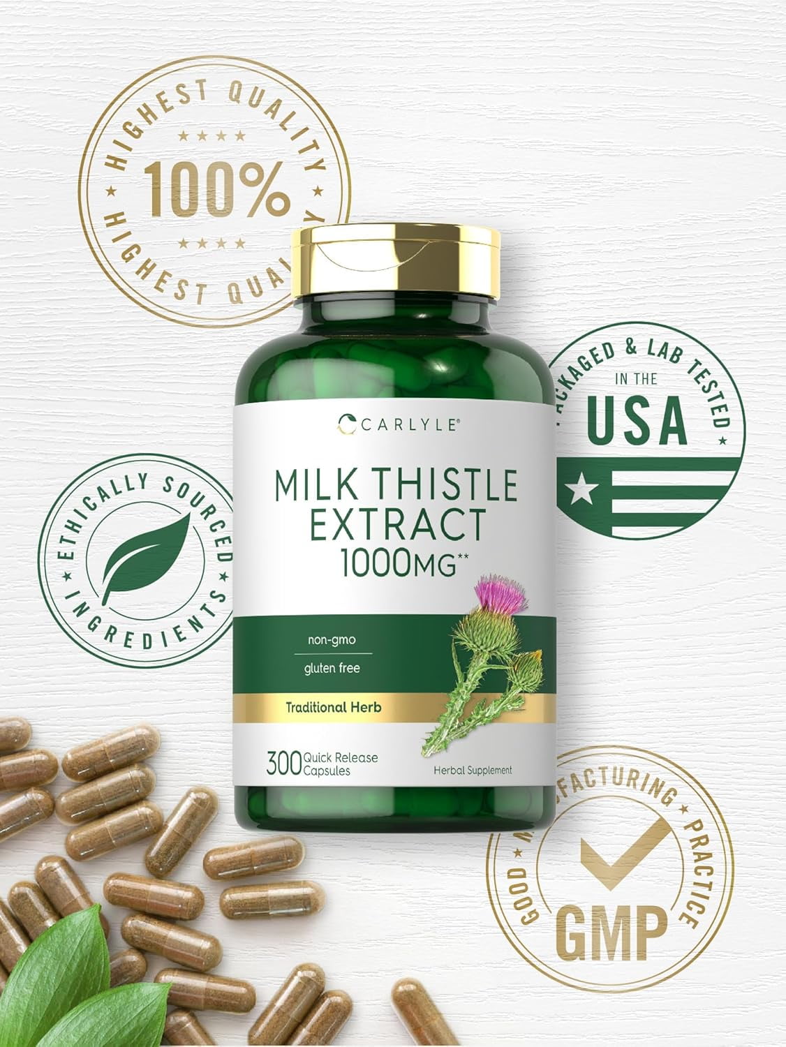 Carlyle Milk Thistle 1000mg Extract Capsules - 300 Count for Men and Women