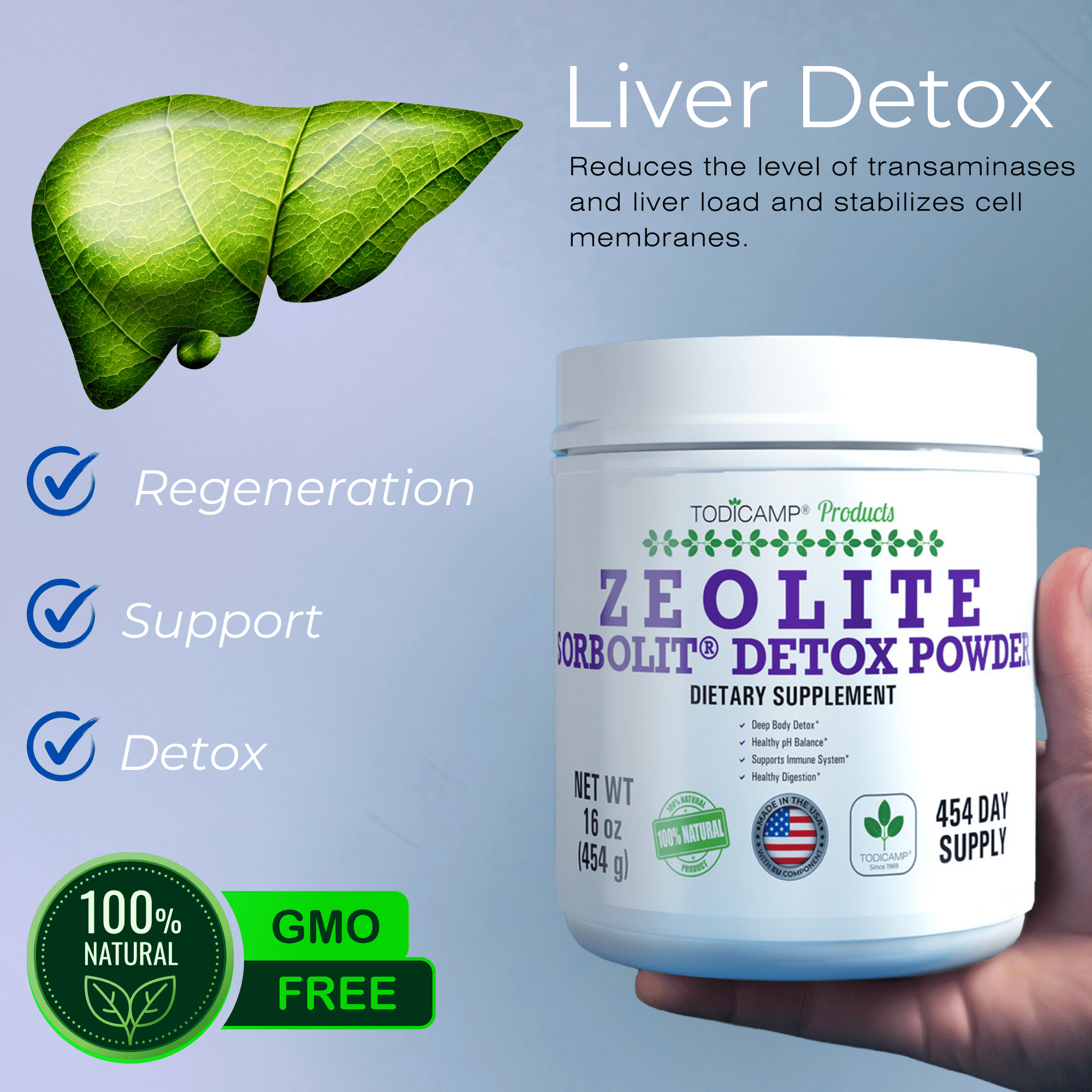 TODICAMP Zeolite Detox Cleanse 1 lb Powder for Full Body Detox & Liver Healt