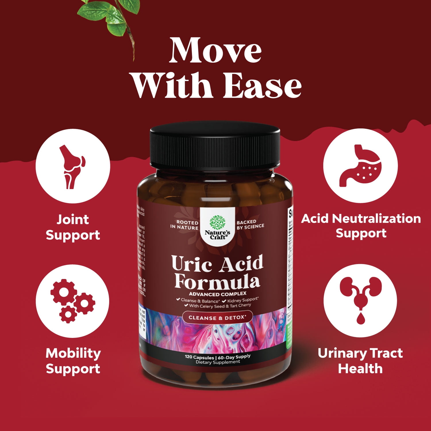 Natures Craft Uric Acid Cleanse & Kidney Support - Joint Supplement with Tart Cherry Extract - 120 Capsules