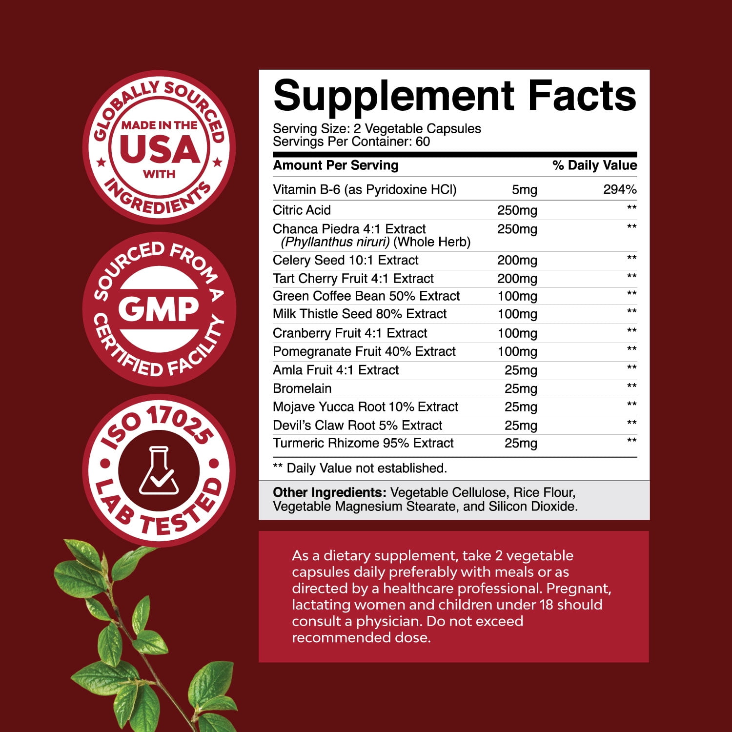Natures Craft Uric Acid Cleanse & Kidney Support - Joint Supplement with Tart Cherry Extract - 120 Capsules
