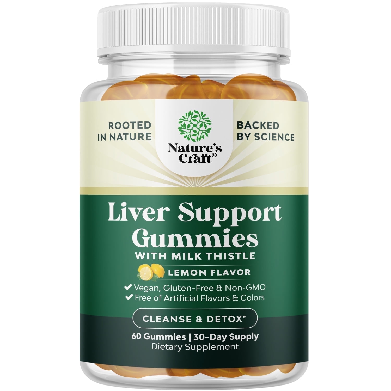 Natures Craft Herbal Liver Detox Gummies with Milk Thistle & Turmeric - Vegan & Non-GMO - Sweet Lemon (30 Servings)