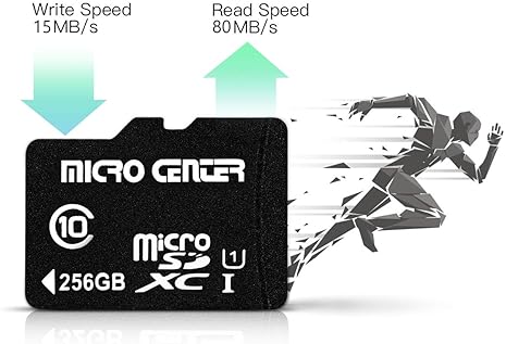 Inland Micro Center 256GB Class 10 MicroSDXC Memory Card with Adapter - Mobile Device Storage & Full HD Video Recording - 80MB/s UHS-I, C10, U1'
