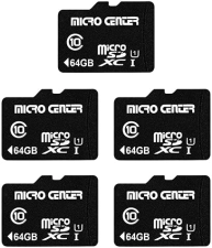 Inland 5-Pack Micro Center 64GB Class 10 MicroSDXC Memory Cards with Adapter - Mobile Device Storage, Full HD Video Recording - 80MB/s UHS-I