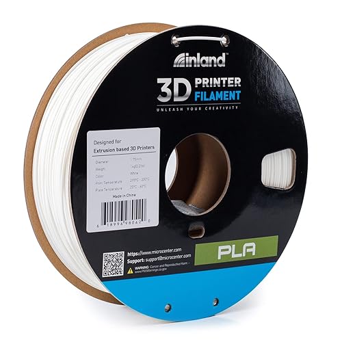 Inland White INLAND PLA 1.75mm Filament - 1kg Spool for FDM 3D Printing