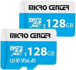 Micro Center 2 Pack 128GB Micro Center microSDXC Cards - Nintendo-Switch Compatible, UHS-I C10 U3 V30, 4K UHD Video, A1 - Up to 90/60 MB/s R/W Speed