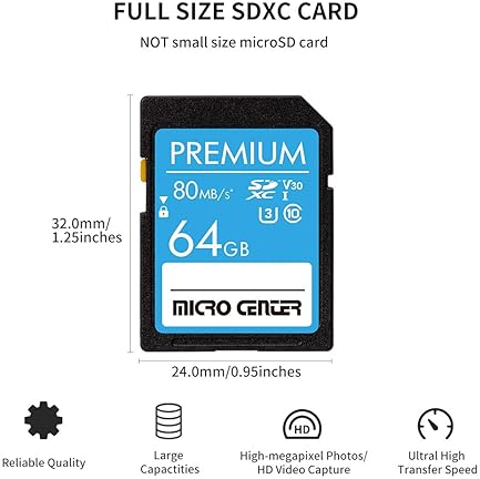 Inland 64GB INLAND Premium SDXC Card, Class 10 UHS-I C10 U3 V30 4K UHD Video - Up to 80/35 MB/s