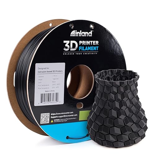 Inland Black PLA 3D Printer Filament 1.75mm +/- 0.03mm Accuracy - 1kg Spool - FDM Printing