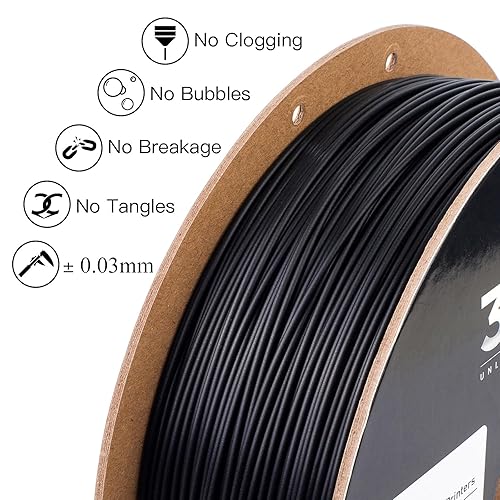 Inland Black PLA 3D Printer Filament 1.75mm +/- 0.03mm Accuracy - 1kg Spool - FDM Printing