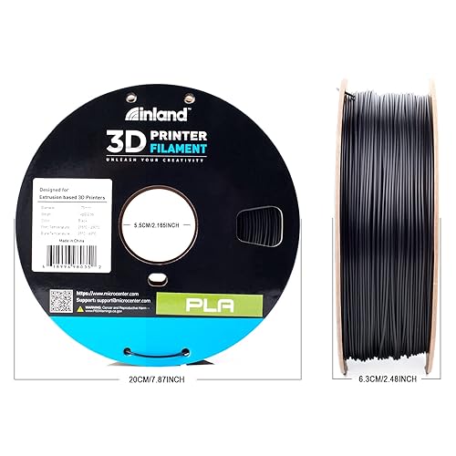 Inland Black PLA 3D Printer Filament 1.75mm +/- 0.03mm Accuracy - 1kg Spool - FDM Printing