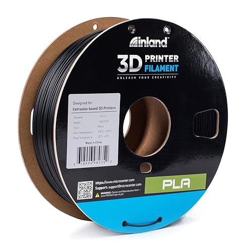 Inland Black PLA 3D Printer Filament 1.75mm +/- 0.03mm Accuracy - 1kg Spool - FDM Printing