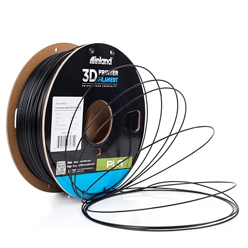 Inland Black PLA 3D Printer Filament 1.75mm +/- 0.03mm Accuracy - 1kg Spool - FDM Printing