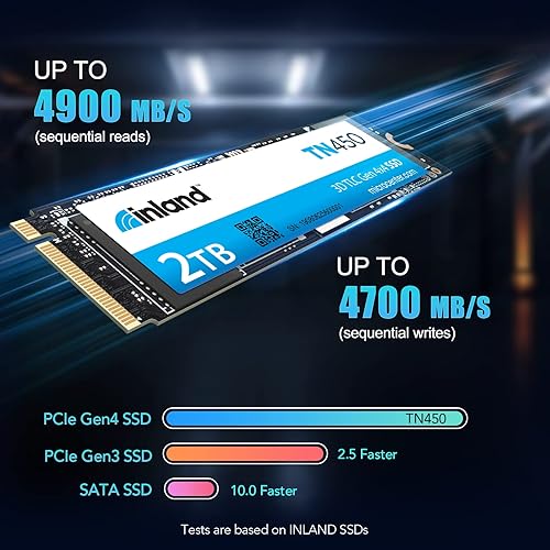 Inland TN450 2TB NVMe M.2 SSD - 5,000 MB/s, 3D NAND, Laptop & Desktop Storage
